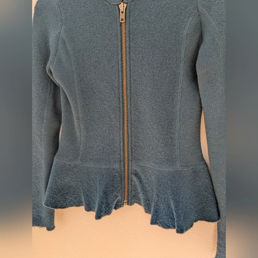 Halogen Nordstrom Women’s Petrol Peplum 100% Merino Wool Zip Up Jacket Sz XS EUC - Picture 6 of 16